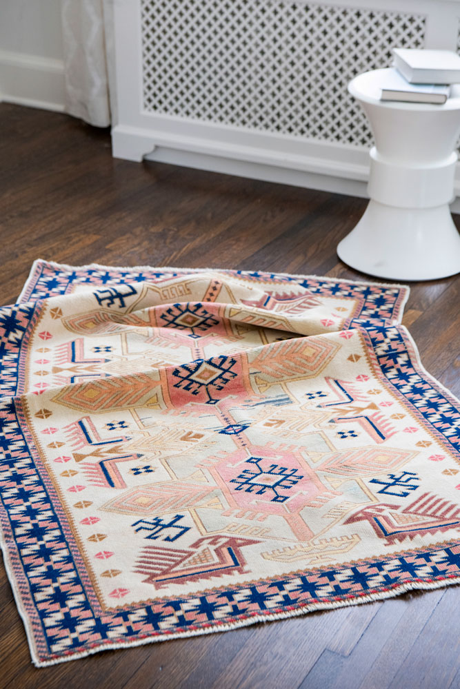 Blue And Pink Patterned Fay Belle Area Rug Styled 1