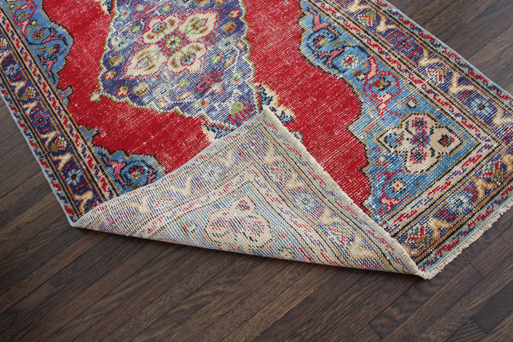 Multicolor Patterned Vintage Turkish Area Rug Angle 4