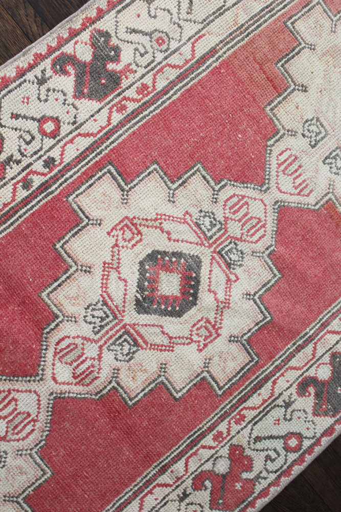 Red And Gray Patterned Vintage Turkish Runner Angle 3