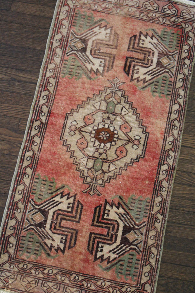 Vintage Red Patterned Fay And Belle Scatter Rug Angle 1