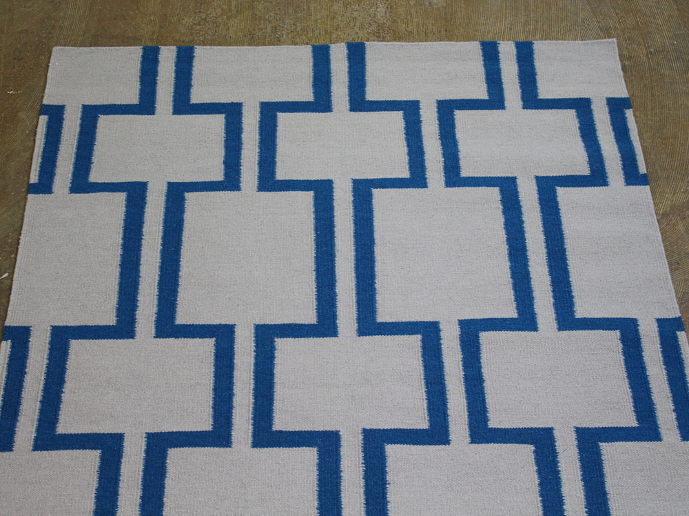 Blue Cream White Maze Designer Nepal Area Rug5