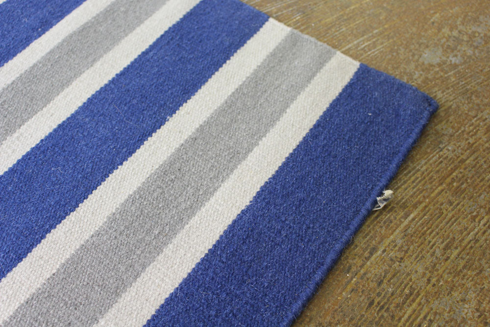 Blue Grey White Mini Stripe Designer Nepal Area Rug2