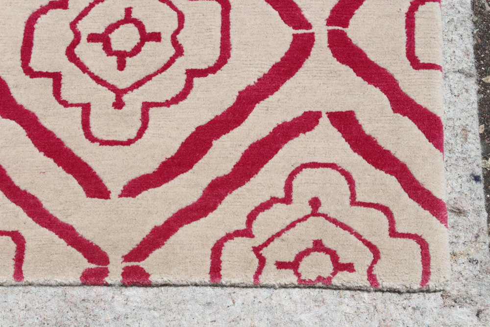 Cream White Pink Patterned Area Rug Nepalese4