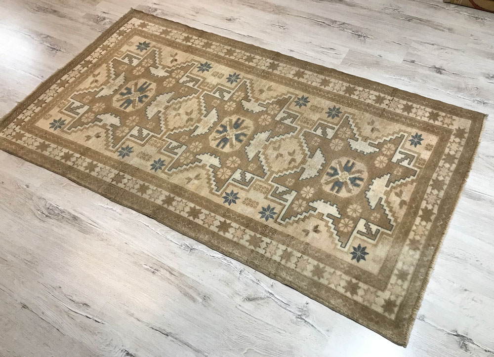 Brown Blue Neutral Oushak Turkish Area Rug Angle 1