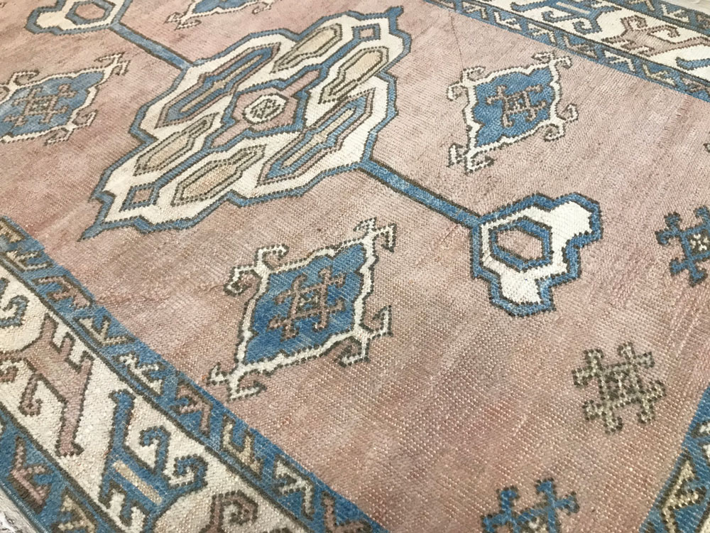 Brown Blue Neutral Oushak Turkish Area Rug Angle 2