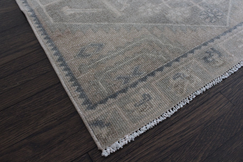 Brown Blue Vintage Turkish Runner Corner Detail