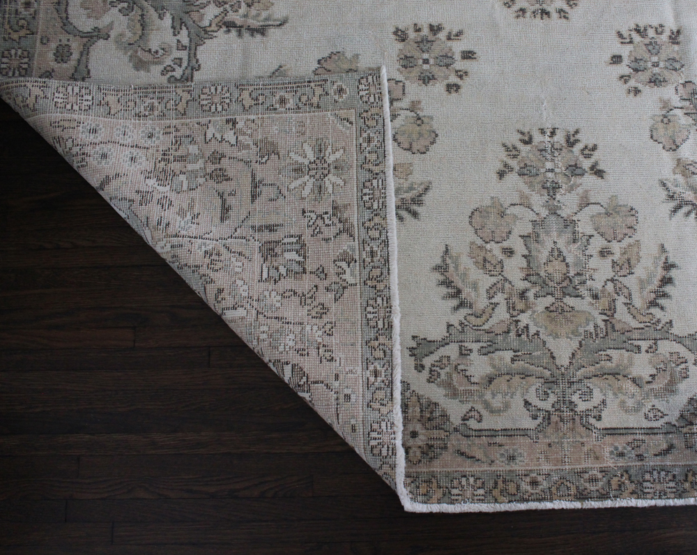Cream Tan Vintage Turkish Area Corner Lifted