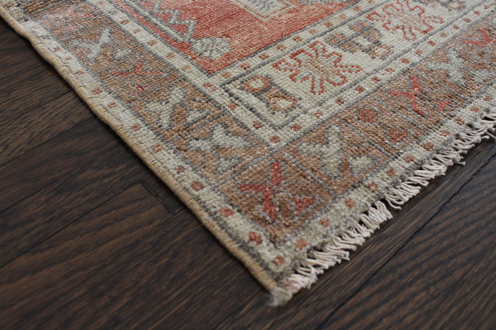 Red Brown Vintage Turkish Scatter Rug Corner