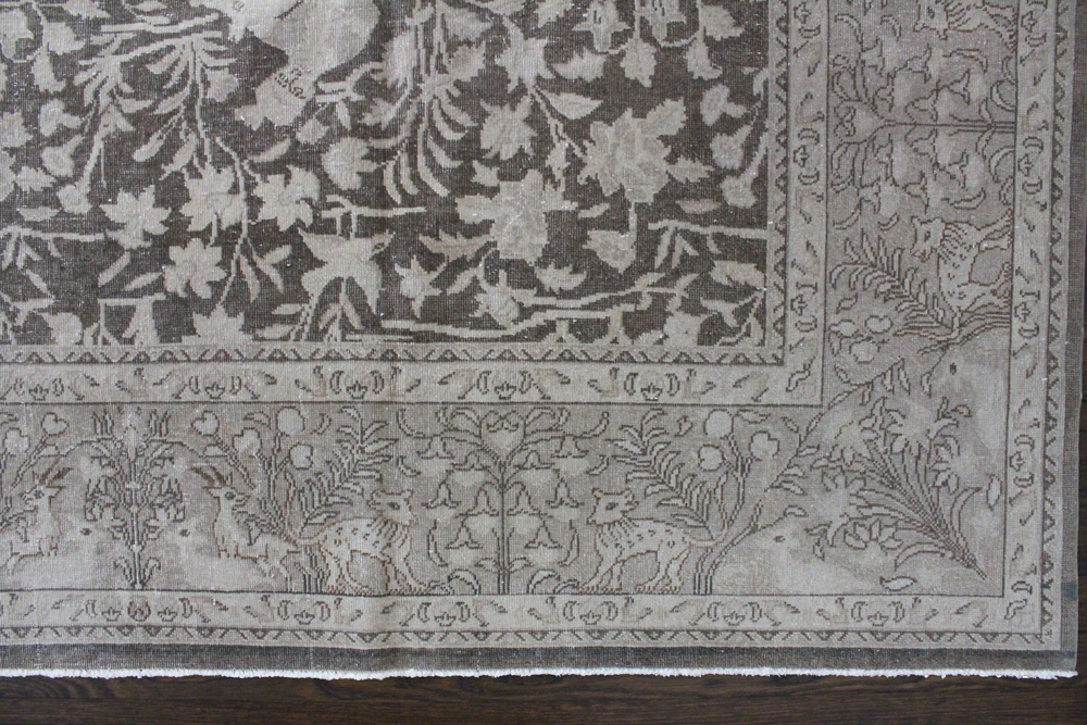 Grey Greige Vintage Turkish Area Rug Corner