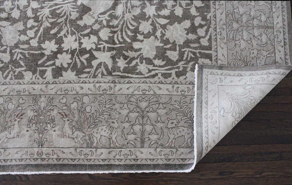 Grey Greige Vintage Turkish Area Rug Corner Up